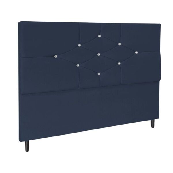 Cabeceira Estofada Solteiro 90cm Camboriú Suede Azul Marinho