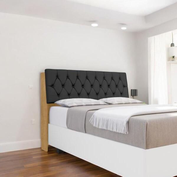 Cabeceira Estofada Yasminne Casal Naturalle Com Capitonê Preto