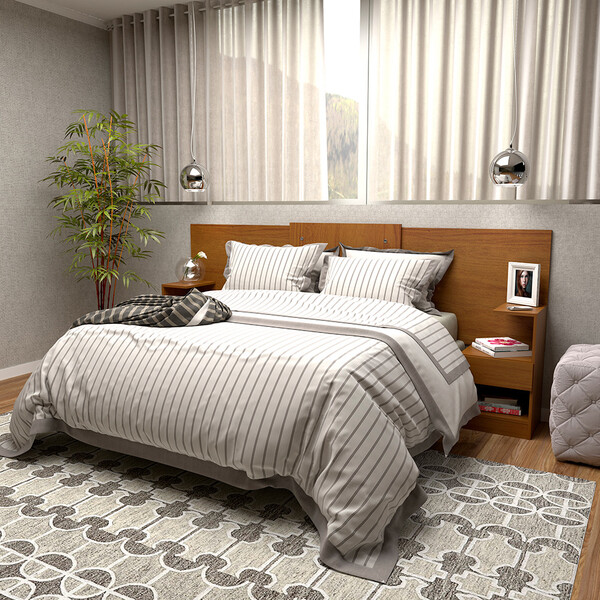 Cabeceira Extensível Casal Queen Com Mesa Lateral Uni 2 Gavet