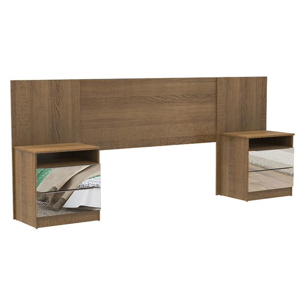 Cabeceira Extensível Madesa Com 2 Criados-mudos Com Espelho