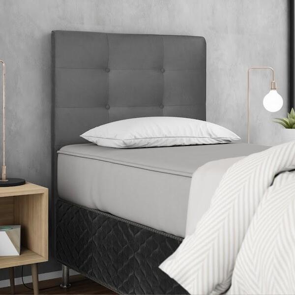 Cabeceira Helena Cama Box Solteiro 90 Cm Suede Cinza