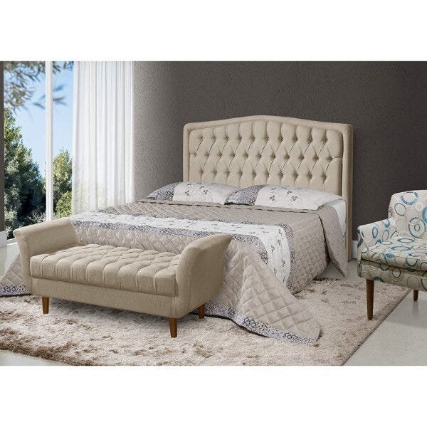 Cabeceira King 195cm Madeira Maciça Costa Rica Linho Bege