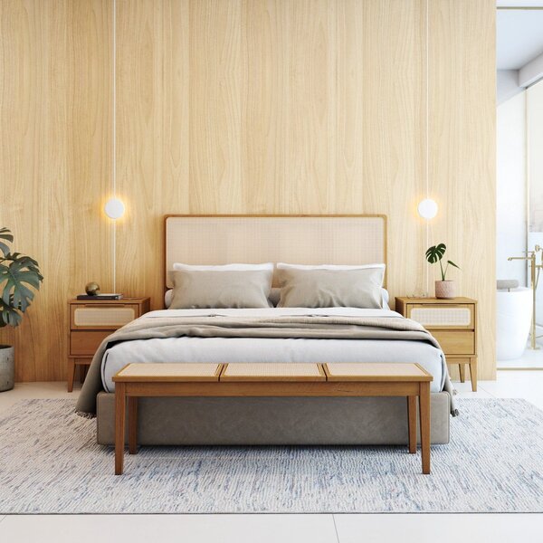 Cabeceira King Em Madeira Maciça E Palha Natural Viena Mel