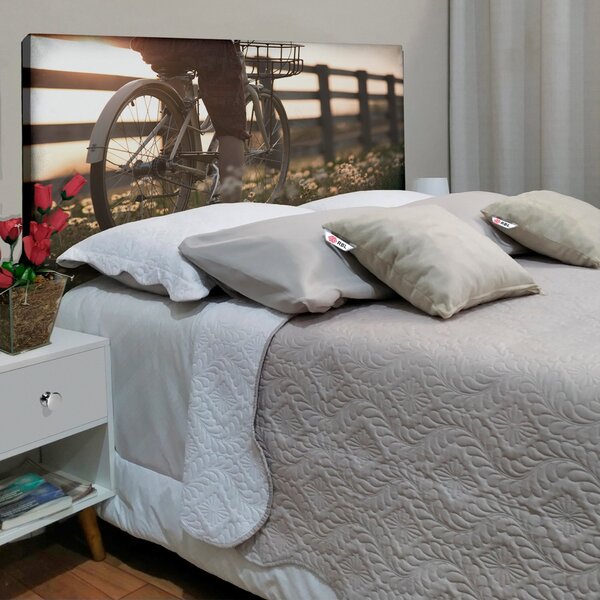 Cabeceira King Suede Estampado Bicicleta Painel Cama Box 195