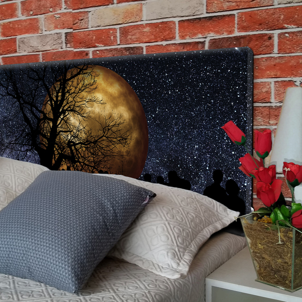 Cabeceira King Suede Estampado Lua Cheia Painel Cama Box 195