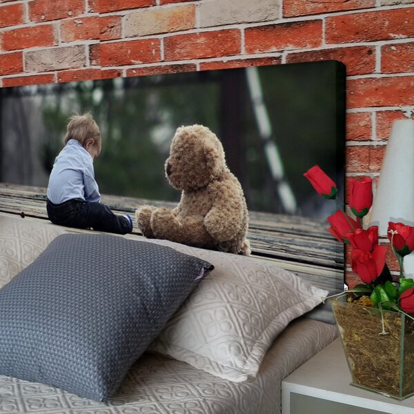 Cabeceira King Suede Estampado Menino E Urso Painel Cama Box