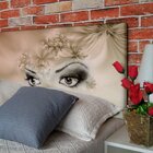 Cabeceira King Suede Estampado Rosto Painel Cama Box 195 X 60