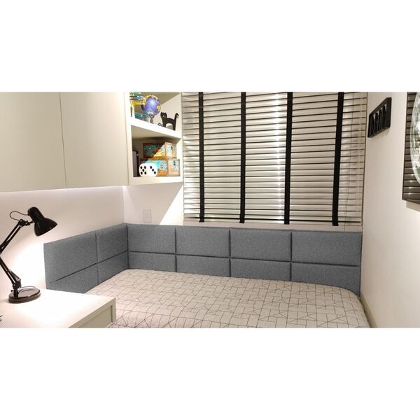 Cabeceira Linho Cinza Em L Para Cama Solteiro Box Luxo