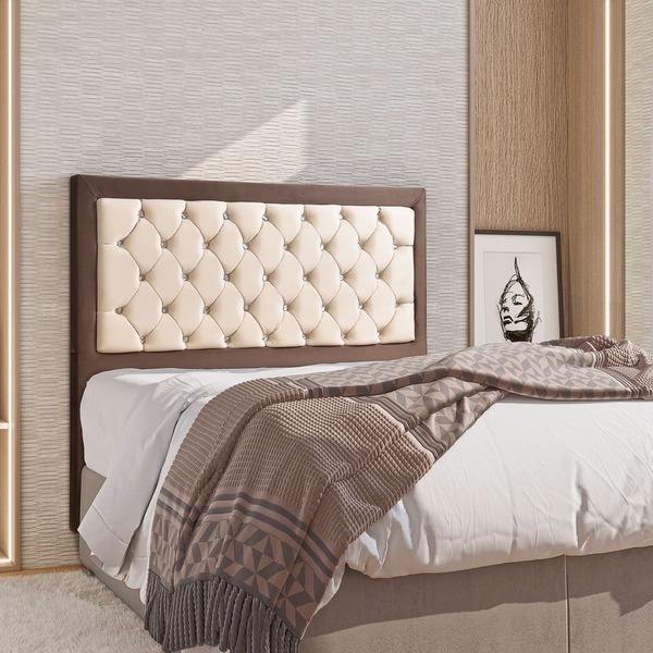 Cabeceira Lionel Queen Veludo Off White Chocolate 160cm Bnn D