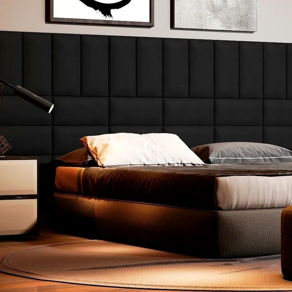 Cabeceira Modulada Estofada Preta Retangular Para Cama Box Qu