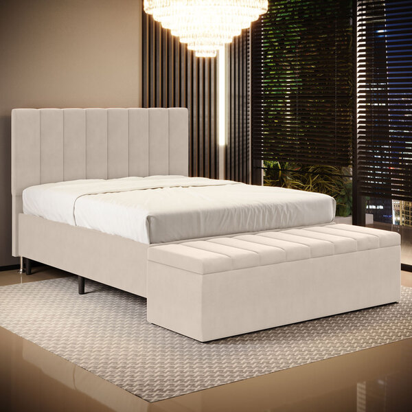 Cabeceira Nashira E Calçadeira Baú Navi 140 Para Cama De Casa