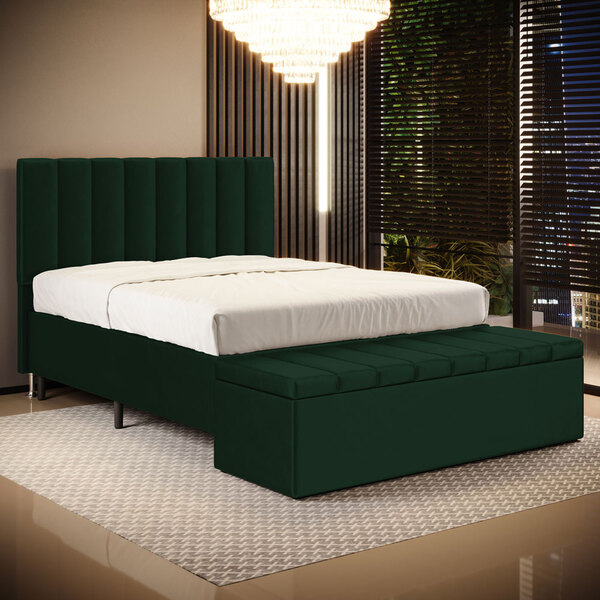 Cabeceira Nashira E Calçadeira Baú Navi 160 Para Cama Queen N