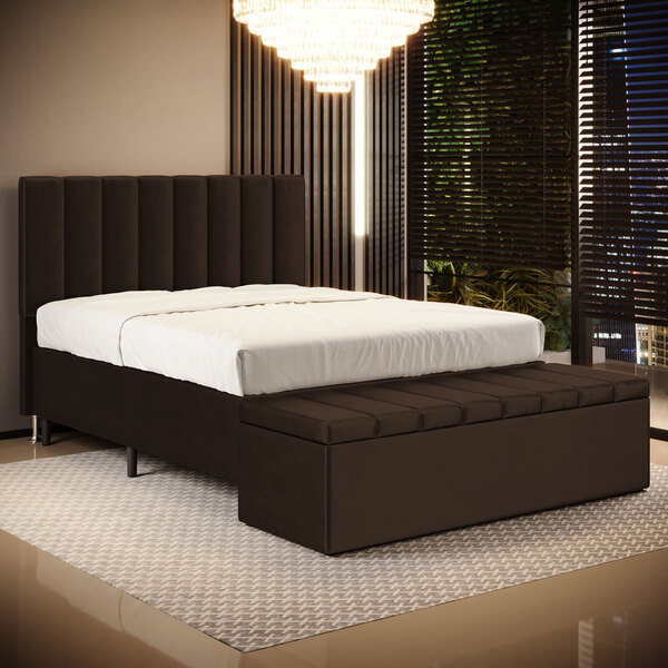 Cabeceira Nashira E Calçadeira Baú Navi 160 Para Cama Queen N