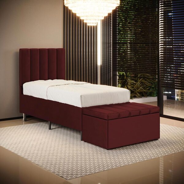 Cabeceira Nashira E Calçadeira Navi 90 Veludo Aradecor