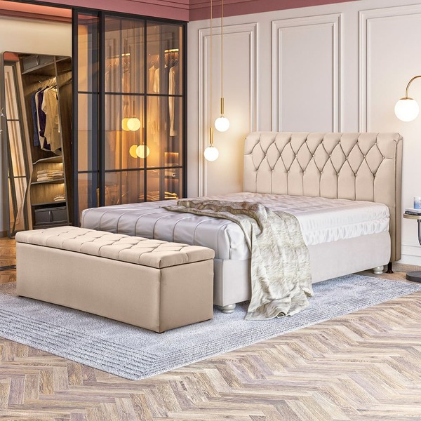 Cabeceira Nirvana Solteiro Suede Bege 90cm Bnn Decor