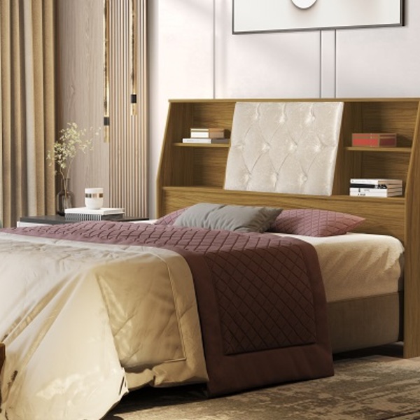 Cabeceira Núbia Casal 1.4 Com Capitonê Nature/bege – Vj Móveis