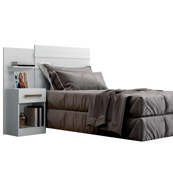 Cabeceira Painel Box Casal Pequim Bronze Com Mesa De Cabeceir