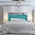 Cabeceira Painel Casal Veneza Luxor 10 Suede Liso Azul Turque