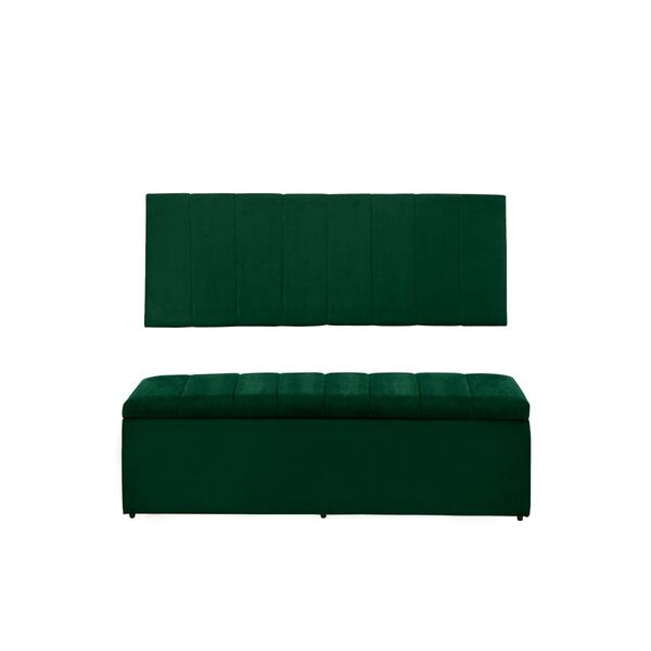 Cabeceira Painel E Calçadeira Baú 90 Cm Vitória Suede Verde