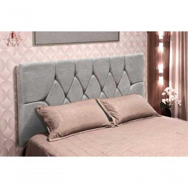 Cabeceira Painel Geovana Solteiro Suede Cinza 0,90x122cm