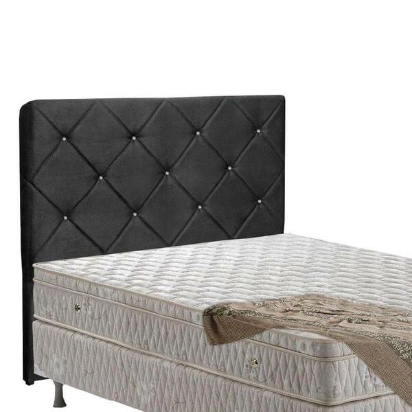 Cabeceira Para Box Solteiro Oásis Suede Preta Com Botões De S