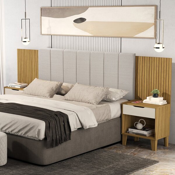 Cabeceira Para Cama Box Casal/queen Elena Nature / Off White