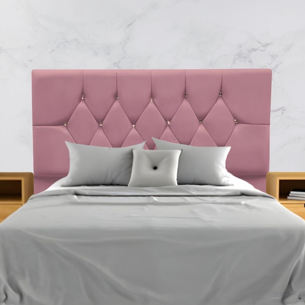 Cabeceira Para Cama Box Estofada King 195 Cm Suede Madri Rosê