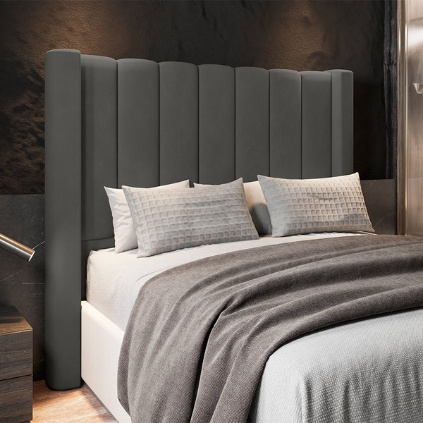 Cabeceira Para Cama Box King 193 Cm Rania Linho Cinza I02 - D