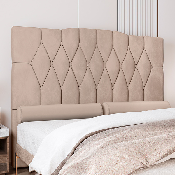 Cabeceira Para Cama Box Queen 160 Cm Amanda Veludo Bege I02 -