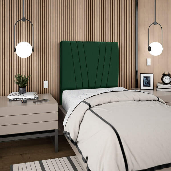 Cabeceira Para Cama Box Solteiro Carla 90cm Suede Verde