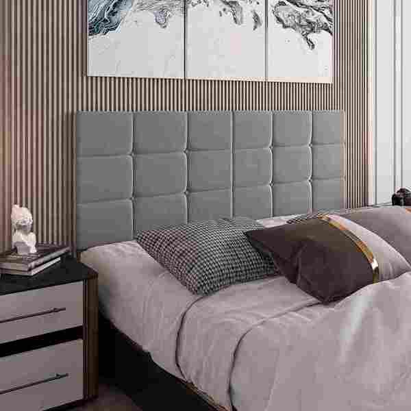 Cabeceira Para Cama Casal Bia1,60 Estofada Suede Cinza - Rede