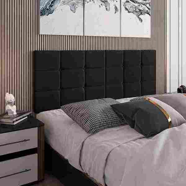 Cabeceira Para Cama Casal Bia1,60 Estofada Suede Preto - Rede