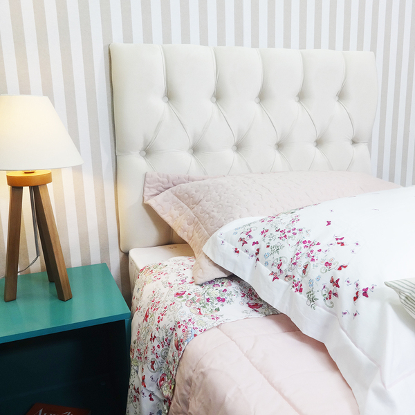 Cabeceira Paris Painel Suede Bege Solteiro Capitone 90x 60