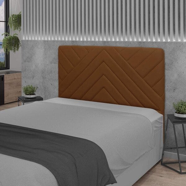 Cabeceira Queen 160cm Veludo Sky Simbal Slim Canela