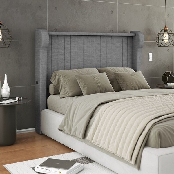 Cabeceira Queen 170cm Entrada Usb Samara Cinza