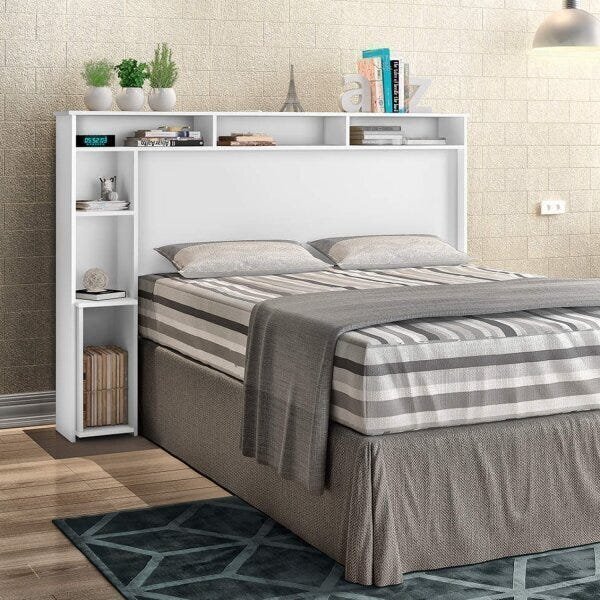 Cabeceira Queen Com Nichos Betina Vj Móveis Branco