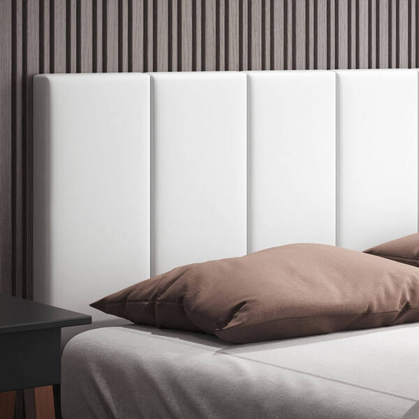 Cabeceira Queen Estofada 160cm Tecido Corino Branco Laura