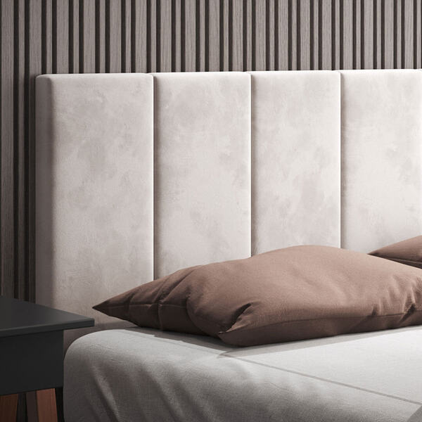 Cabeceira Queen Estofada 160cm Tecido Sued Bege Claro Laura