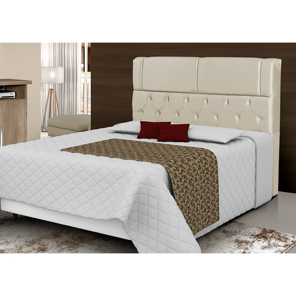 Cabeceira Queen Estofada Capitonê Bege Austria 1,60m