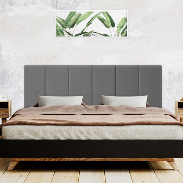 Cabeceira Queen Estofada Cinza Suede Painel Para Cama Box Vie