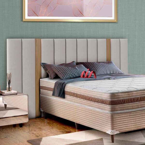 Cabeceira Queen Estofada Linho Cinza Claro Tw195 Freijó Liso
