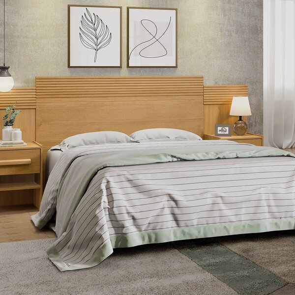 Cabeceira Queen Para Box 158cm 100% Mdf Ripada E Com 02 Mesas