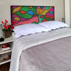 Cabeceira Queen Suede Estampado Abstrato Colorido Painel Cama