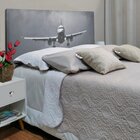 Cabeceira Queen Suede Estampado Avião Painel Cama Box 160 X 60