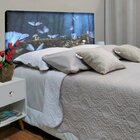 Cabeceira Queen Suede Estampado Borboleta Azul Painel Cama Bo