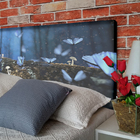 Cabeceira Queen Suede Estampado Borboleta Azul Painel Cama Bo