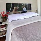 Cabeceira Queen Suede Estampado Menino E Urso Painel Cama Box