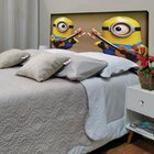 Cabeceira Queen Suede Estampado Minions Painel Cama Box 160 X