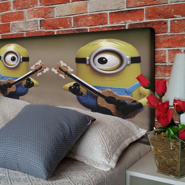 Cabeceira Queen Suede Estampado Minions Painel Cama Box 160 X