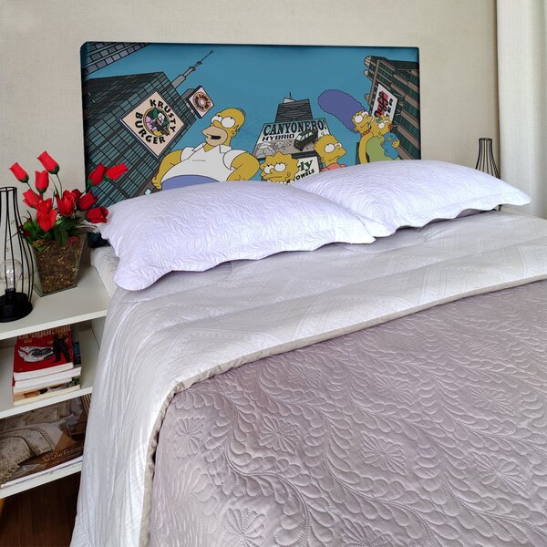 Cabeceira Queen Suede Estampado Simpsons Painel Cama Box 160